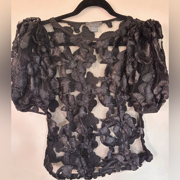 Gracia Tops - Gracia Black Textured Floral Blouse